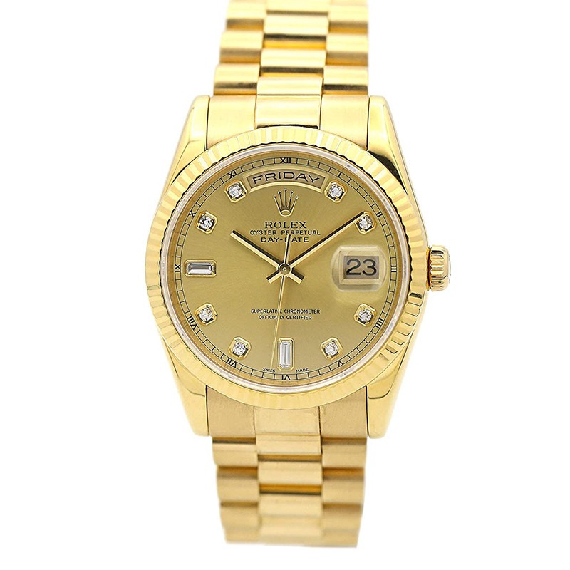Rolex Day-Date 118238 36mm Golden Men Diamond Scale Replica Watch