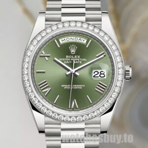 Rolex Day-Date 228349GNRP Men's Silver-tone Green Dial