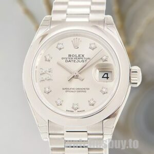 Rolex Datejust m279166-0001 28mm Ladies Silver Diamond Dial Watch
