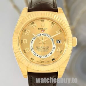 Rolex Sky-dweller 326138 Men's 42mm Gold-tone Leather Strap