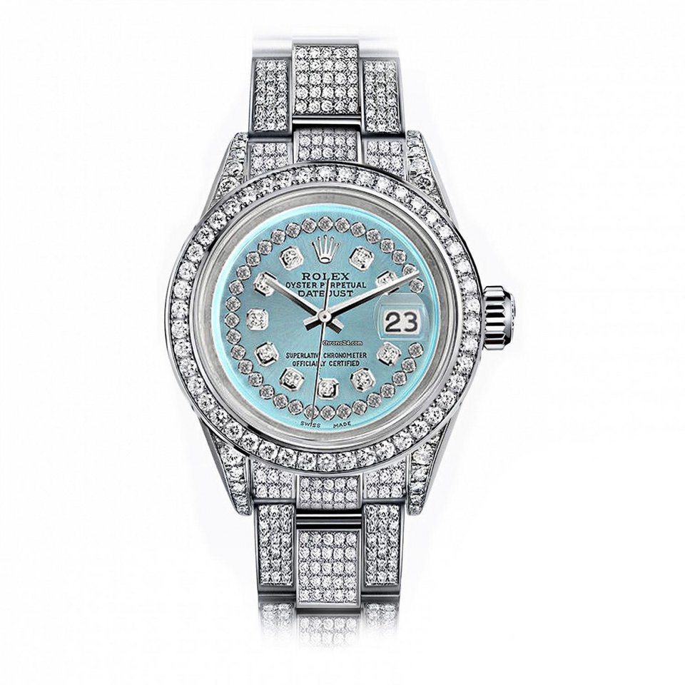 Buy Replica Rolex Turquoise String 26mm Datejust SS Full Diamonds Bezel Lugs & Band