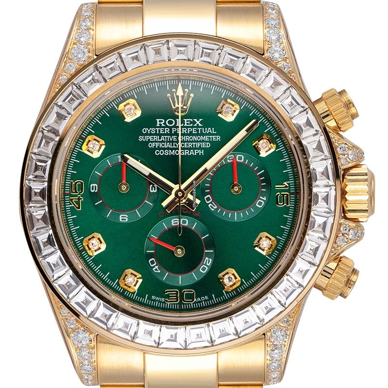 Buy Replica Rolex Custom Diamond Set Rolex Daytona 116508 Yellow Gold Custom Green Dial