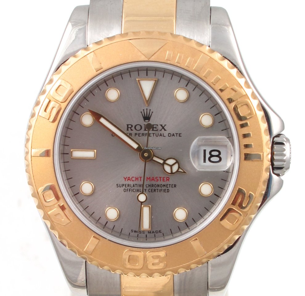 Buy Replica Rolex 2003 Two Tone Midsize Yacht-Master Grey Dial Box And Papers With Blue Rubber B Band