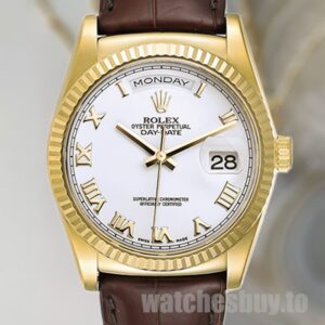 Rolex Day-Date m118138-0117 36mm Men's Leather Strap White Dial