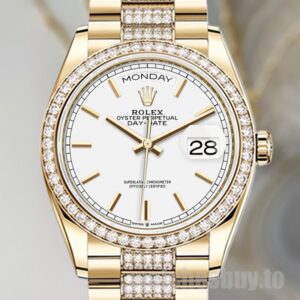 Rolex Day-Date m128348rbr-0048 Men's 36mm White Dial Gold-tone