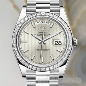 Rolex Day-Date m228396tbr-0022 40mm Men's Silver Stripe Dial Silver-tone