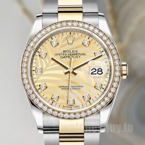 Rolex Datejust 36mm m126283rbr-0030 Champagne Palm Dial Watch Two-tone